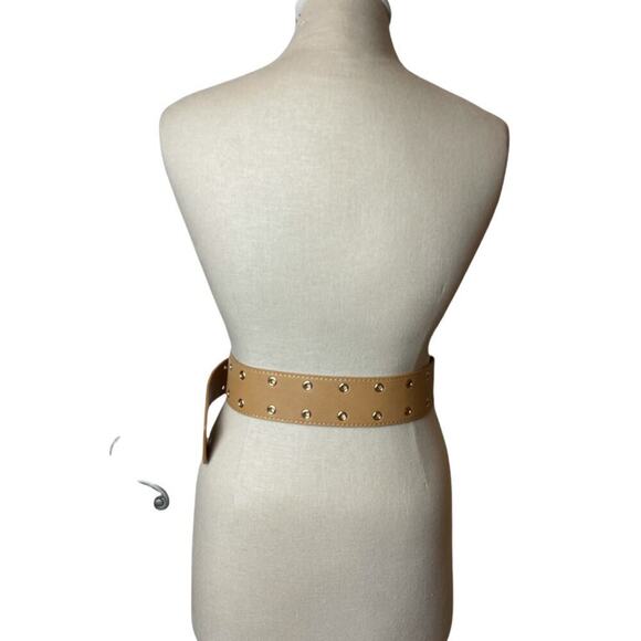Wide Beige Faux Leather Belt S/M ~39"L~2"W - Picture 2 of 4